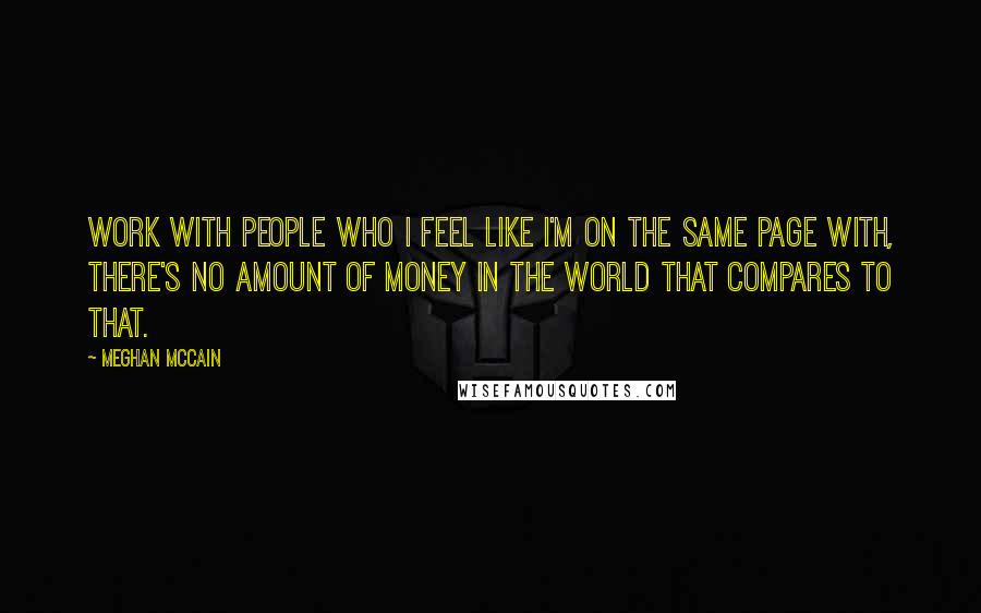 Meghan McCain quotes: Work with people who I feel like I'm on the same page with, there's no amount of money in the world that compares to that.