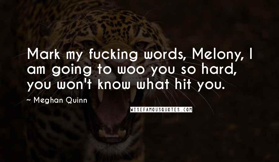 Meghan Quinn quotes: Mark my fucking words, Melony, I am going to woo you so hard, you won't know what hit you.