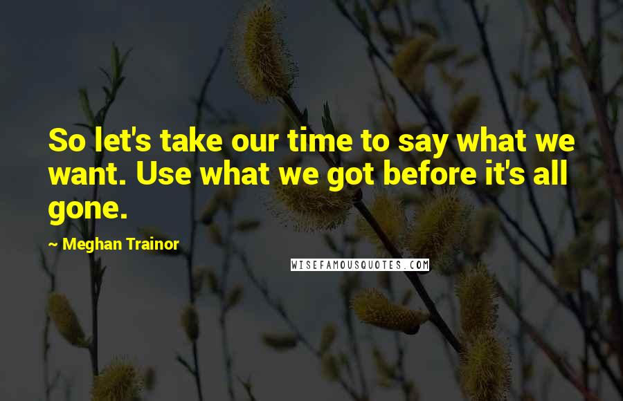 Meghan Trainor quotes: So let's take our time to say what we want. Use what we got before it's all gone.