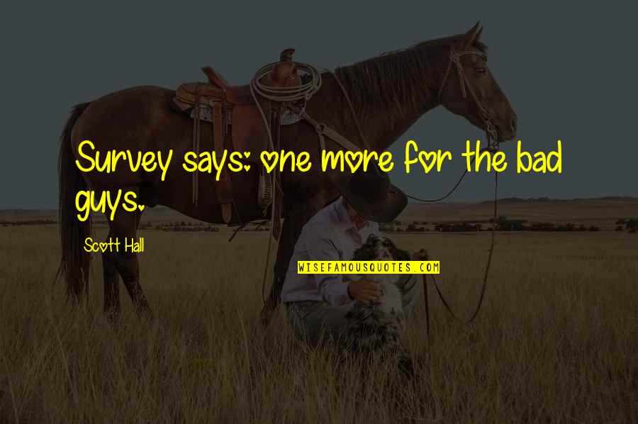 Megibow Kohn Quotes By Scott Hall: Survey says: one more for the bad guys. Megibow Kohn Quotes By Scott Hall: Survey says: one more for the bad guys.