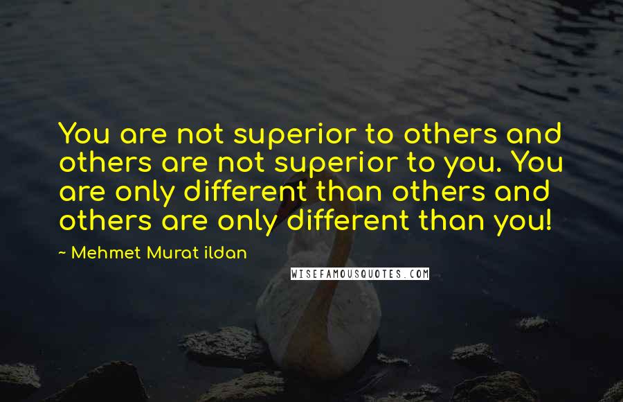 Mehmet Murat Ildan quotes: You are not superior to others and others are not superior to you. You are only different than others and others are only different than you!