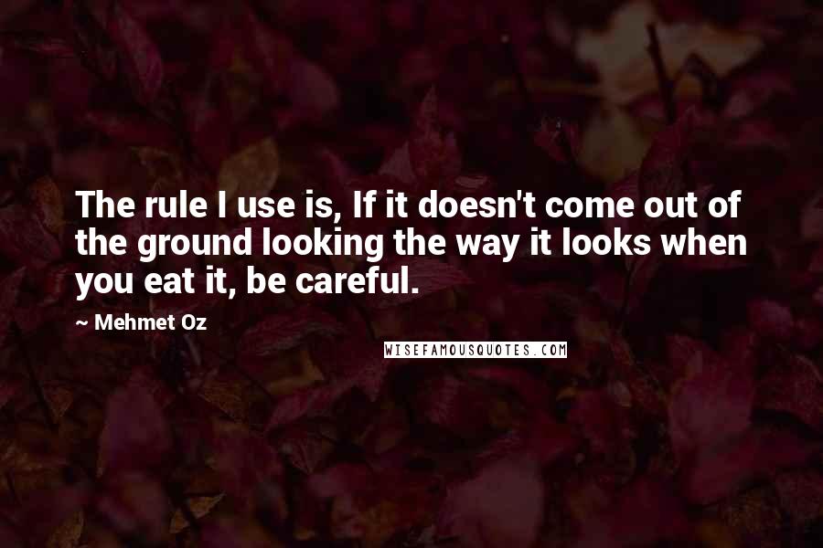 Mehmet Oz quotes: The rule I use is, If it doesn't come out of the ground looking the way it looks when you eat it, be careful.