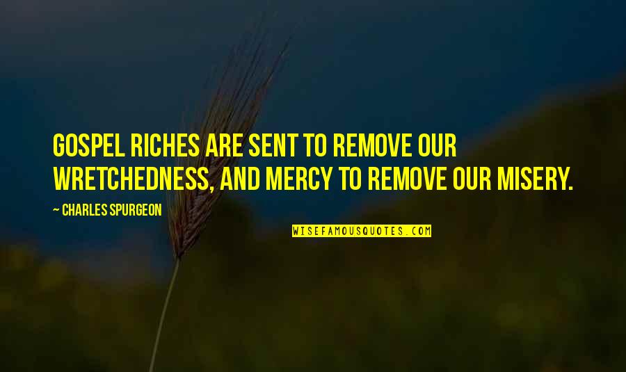 Mehrabyani Quotes By Charles Spurgeon: Gospel riches are sent to remove our wretchedness,