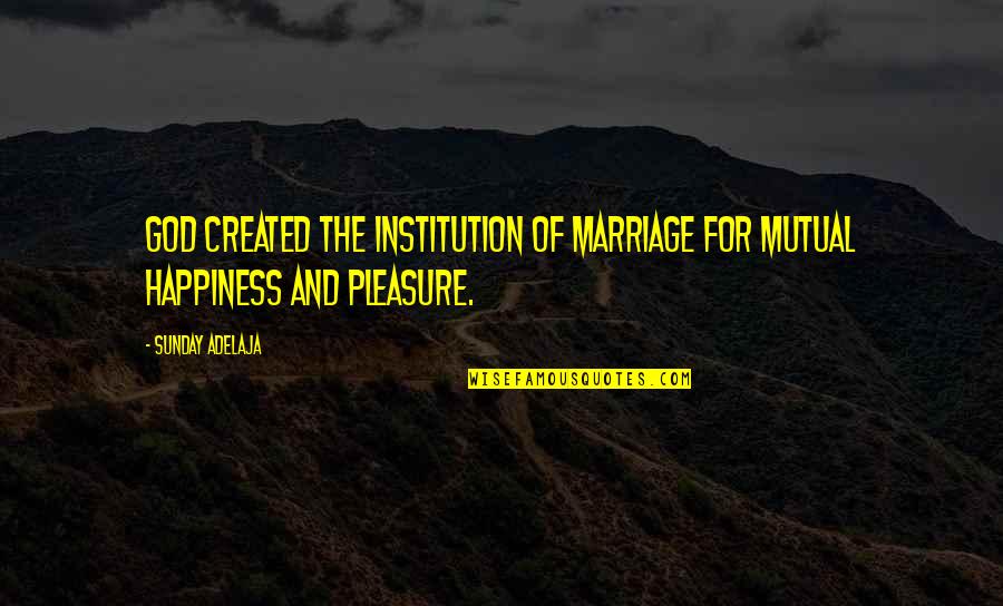 Mehringer Plumbing Quotes By Sunday Adelaja: God created the institution of marriage for mutual