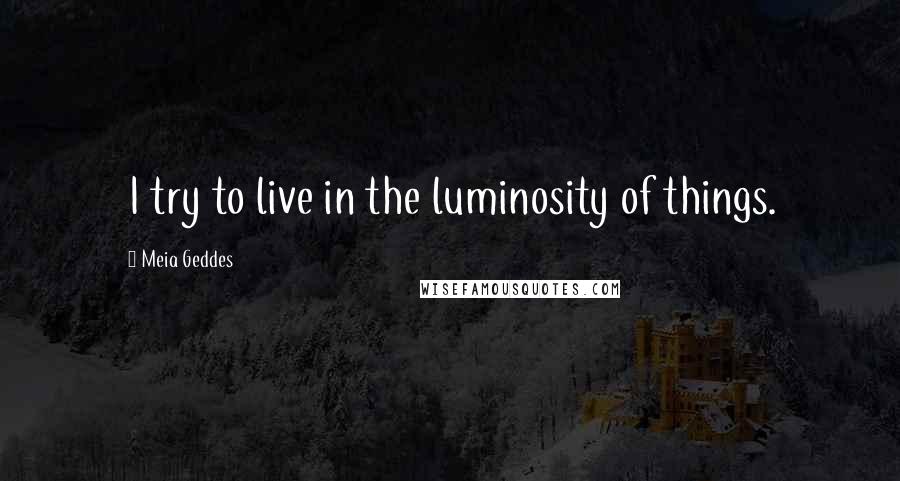 Meia Geddes quotes: I try to live in the luminosity of things.