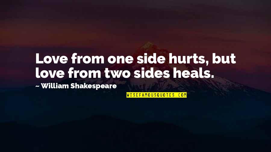 Meigo Mark Quotes By William Shakespeare: Love from one side hurts, but love from Meigo Mark Quotes By William Shakespeare: Love from one side hurts, but love from