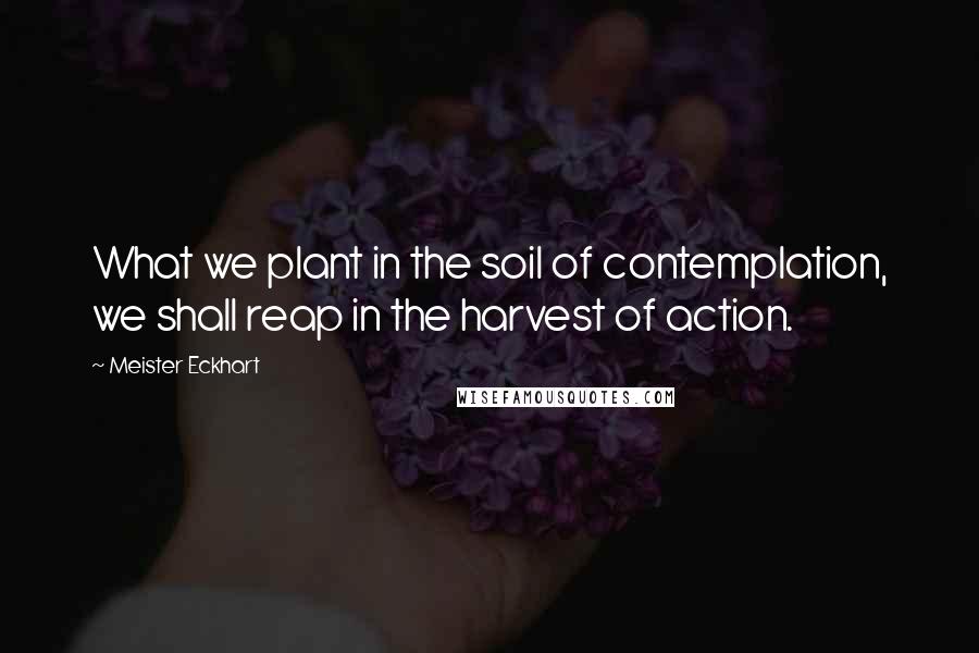 Meister Eckhart quotes: What we plant in the soil of contemplation, we shall reap in the harvest of action.