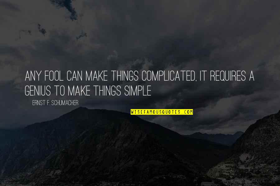 Mejorada Pills Quotes By Ernst F. Schumacher: Any fool can make things complicated, it requires Mejorada Pills Quotes By Ernst F. Schumacher: Any fool can make things complicated, it requires