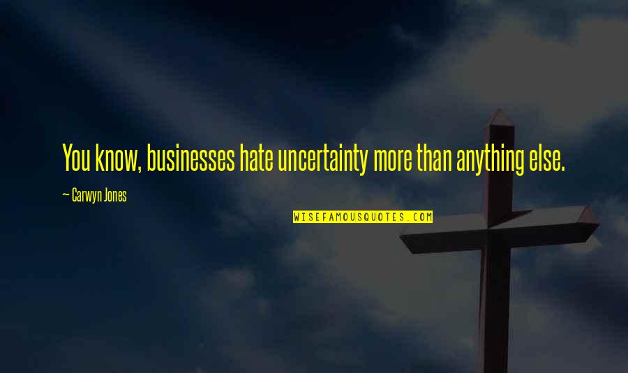 Melancolie Quotes By Carwyn Jones: You know, businesses hate uncertainty more than anything