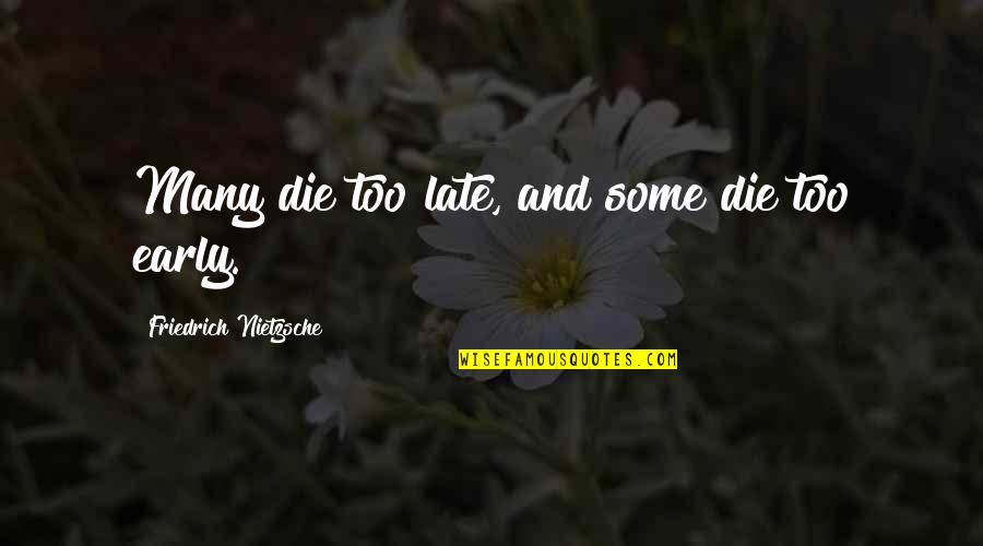 Meldrick Lewis Quotes By Friedrich Nietzsche: Many die too late, and some die too Meldrick Lewis Quotes By Friedrich Nietzsche: Many die too late, and some die too