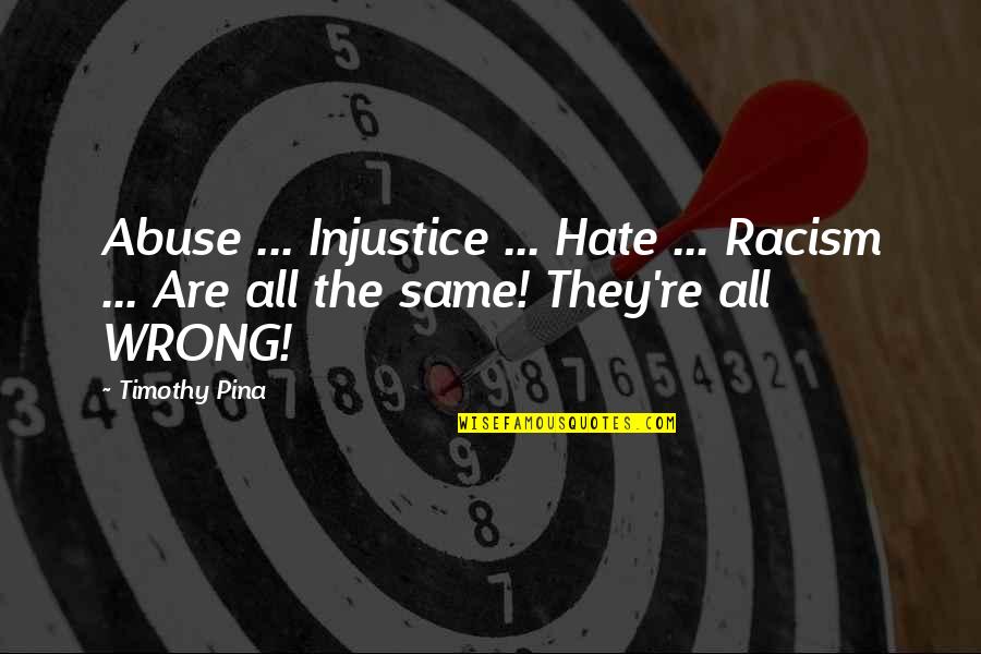 Meletti Liquor Quotes By Timothy Pina: Abuse ... Injustice ... Hate ... Racism ...
