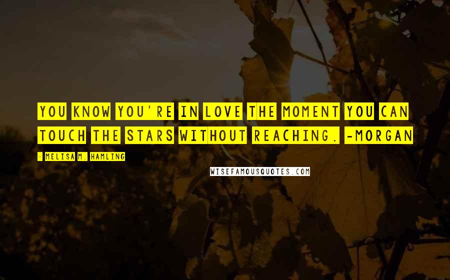 Melisa M. Hamling quotes: You know you're in love the moment you can touch the stars without reaching. -Morgan