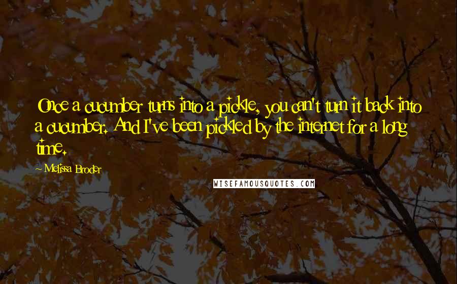 Melissa Broder quotes: Once a cucumber turns into a pickle, you can't turn it back into a cucumber. And I've been pickled by the internet for a long time.