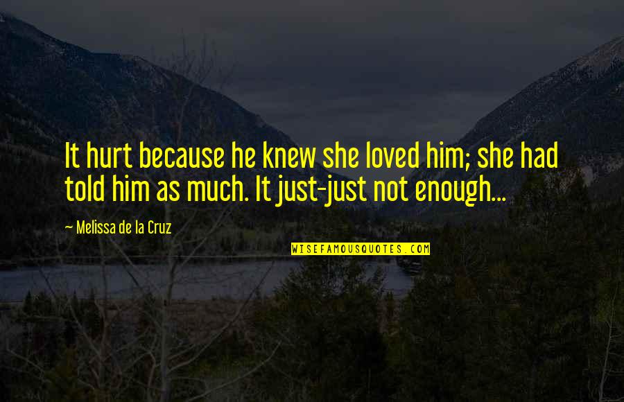 Melissa De La Cruz Quotes By Melissa De La Cruz: It hurt because he knew she loved him;