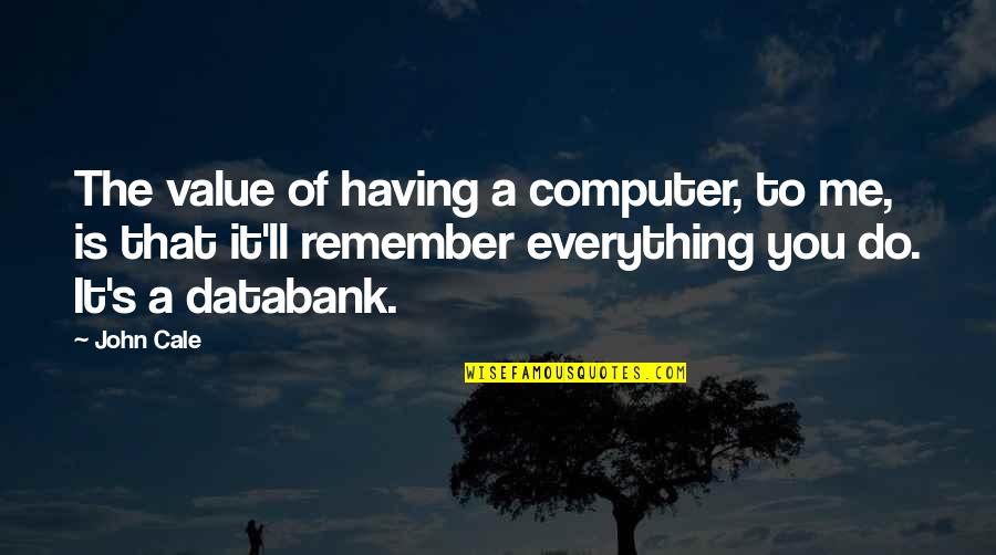 Me'll Quotes By John Cale: The value of having a computer, to me,