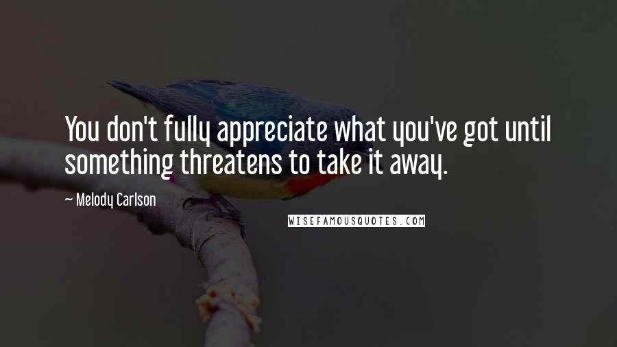 Melody Carlson quotes: You don't fully appreciate what you've got until something threatens to take it away.