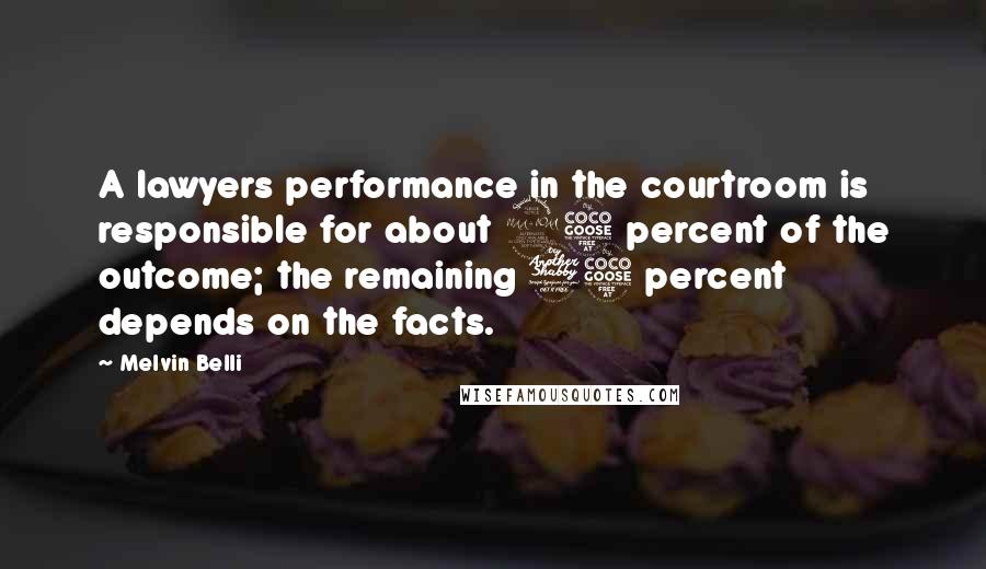 Melvin Belli quotes: A lawyers performance in the courtroom is responsible for about 25 percent of the outcome; the remaining 75 percent depends on the facts.