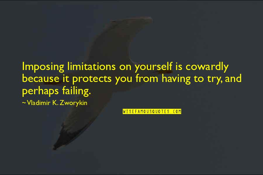 Membrillazo Quotes By Vladimir K. Zworykin: Imposing limitations on yourself is cowardly because it Membrillazo Quotes By Vladimir K. Zworykin: Imposing limitations on yourself is cowardly because it