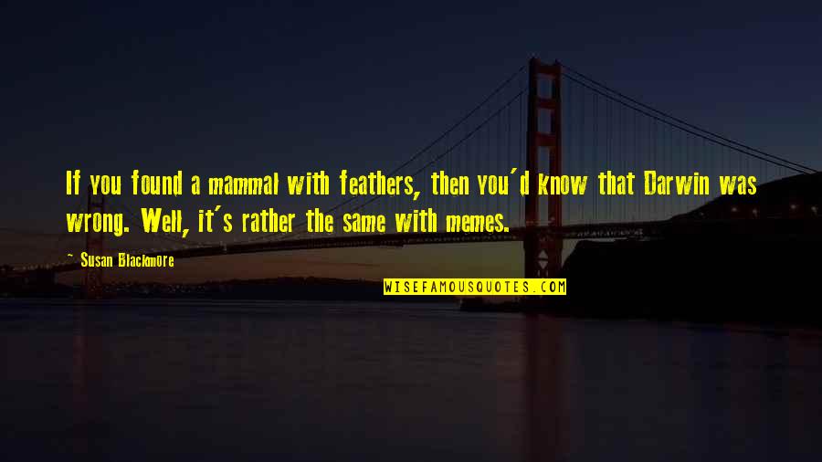 Memes Quotes By Susan Blackmore: If you found a mammal with feathers, then Memes Quotes By Susan Blackmore: If you found a mammal with feathers, then