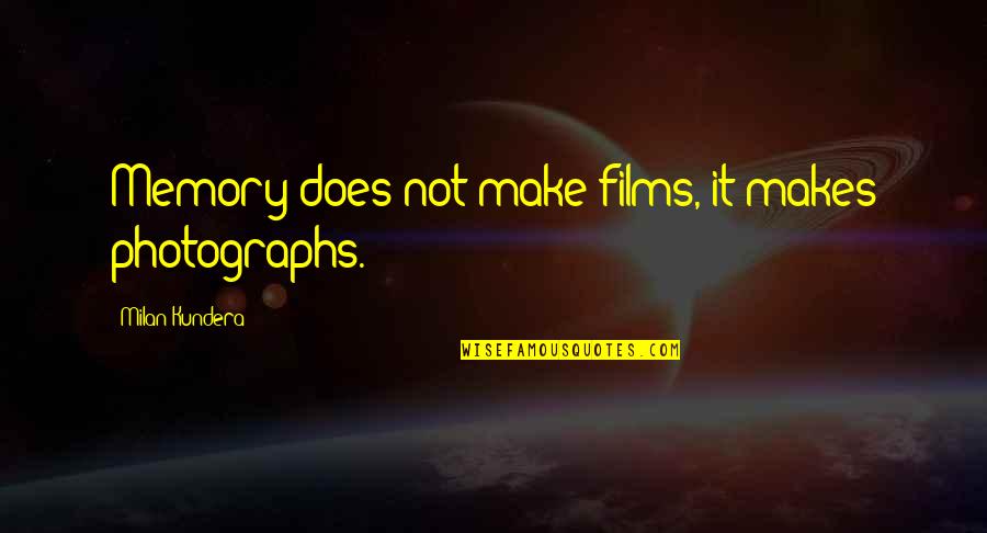 Memories And Photographs Quotes By Milan Kundera: Memory does not make films, it makes photographs. Memories And Photographs Quotes By Milan Kundera: Memory does not make films, it makes photographs.