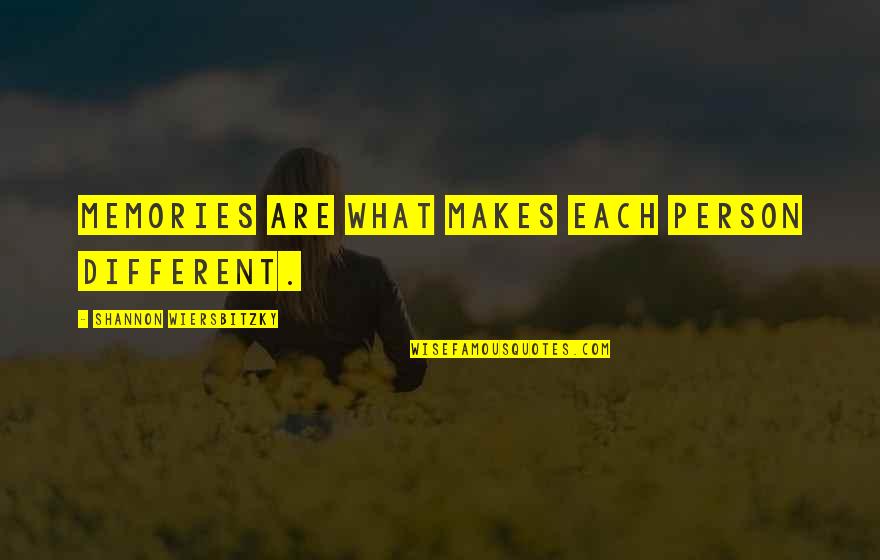 Memories Of A Person Quotes By Shannon Wiersbitzky: Memories are what makes each person different. Memories Of A Person Quotes By Shannon Wiersbitzky: Memories are what makes each person different.
