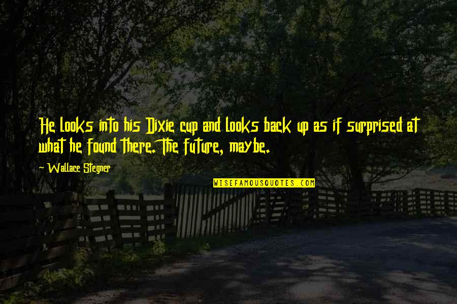 Memories With Car Quotes By Wallace Stegner: He looks into his Dixie cup and looks Memories With Car Quotes By Wallace Stegner: He looks into his Dixie cup and looks
