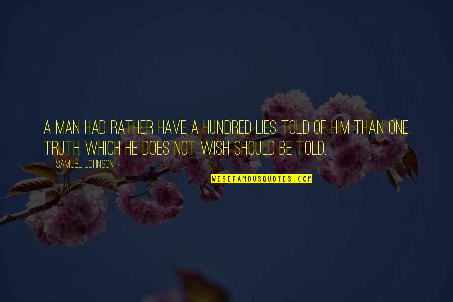 Men Lying Quotes By Samuel Johnson: A man had rather have a hundred lies