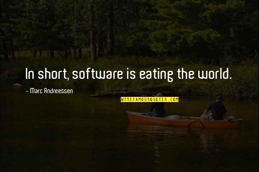 Menaces Quotes By Marc Andreessen: In short, software is eating the world. Menaces Quotes By Marc Andreessen: In short, software is eating the world.