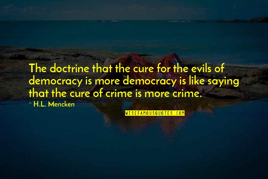 Mencken Democracy Quotes By H.L. Mencken: The doctrine that the cure for the evils