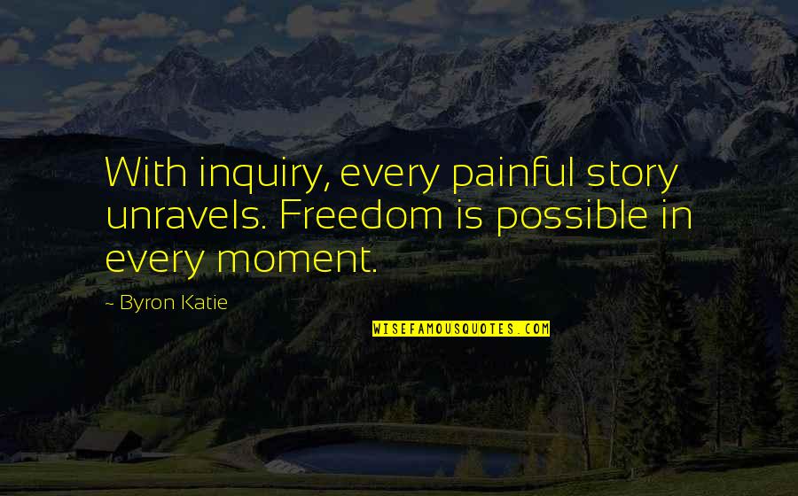 Mentens Micro Quotes By Byron Katie: With inquiry, every painful story unravels. Freedom is