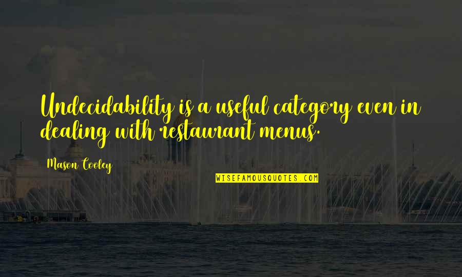 Menus Quotes By Mason Cooley: Undecidability is a useful category even in dealing