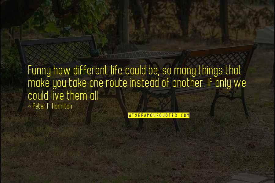 Menyediakan Peluang Quotes By Peter F. Hamilton: Funny how different life could be, so many