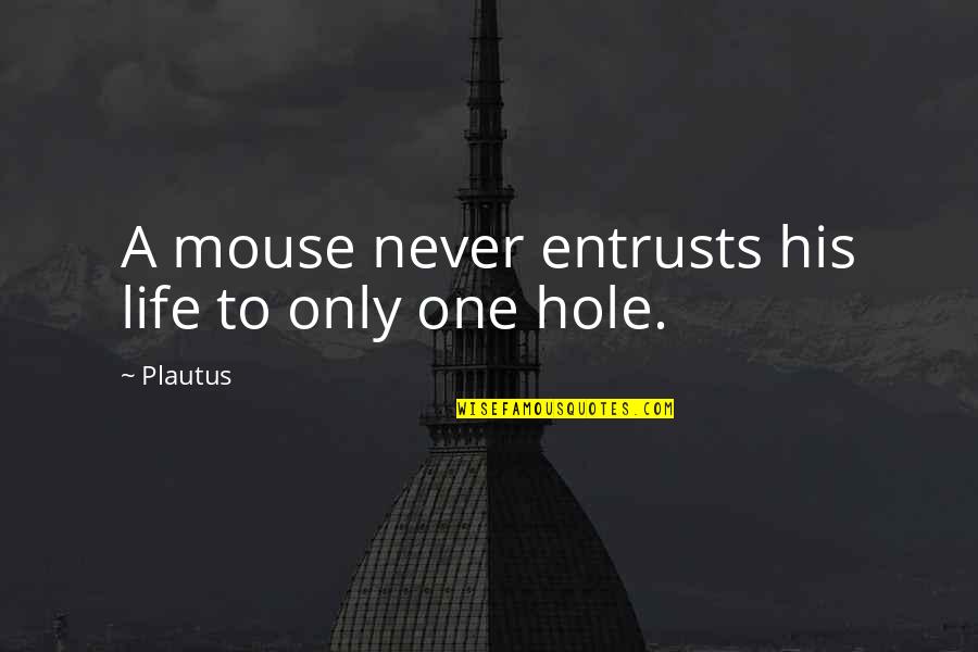 Menza Volha Quotes By Plautus: A mouse never entrusts his life to only