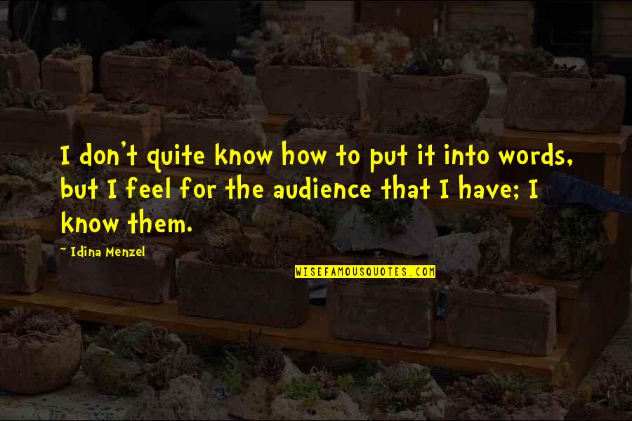 Menzel Quotes By Idina Menzel: I don't quite know how to put it