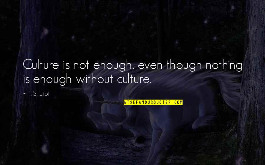 Merante Bloomfield Quotes By T. S. Eliot: Culture is not enough, even though nothing is