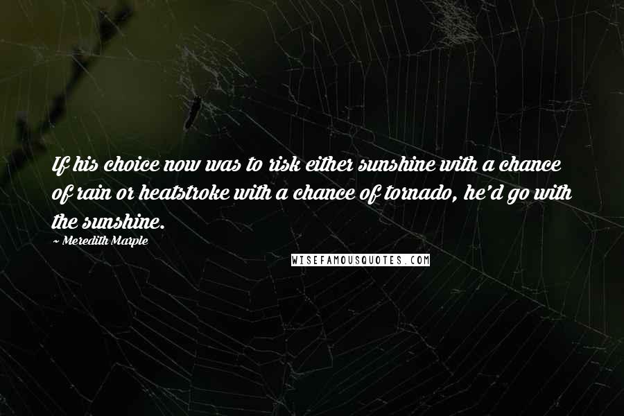 Meredith Marple quotes: If his choice now was to risk either sunshine with a chance of rain or heatstroke with a chance of tornado, he'd go with the sunshine.