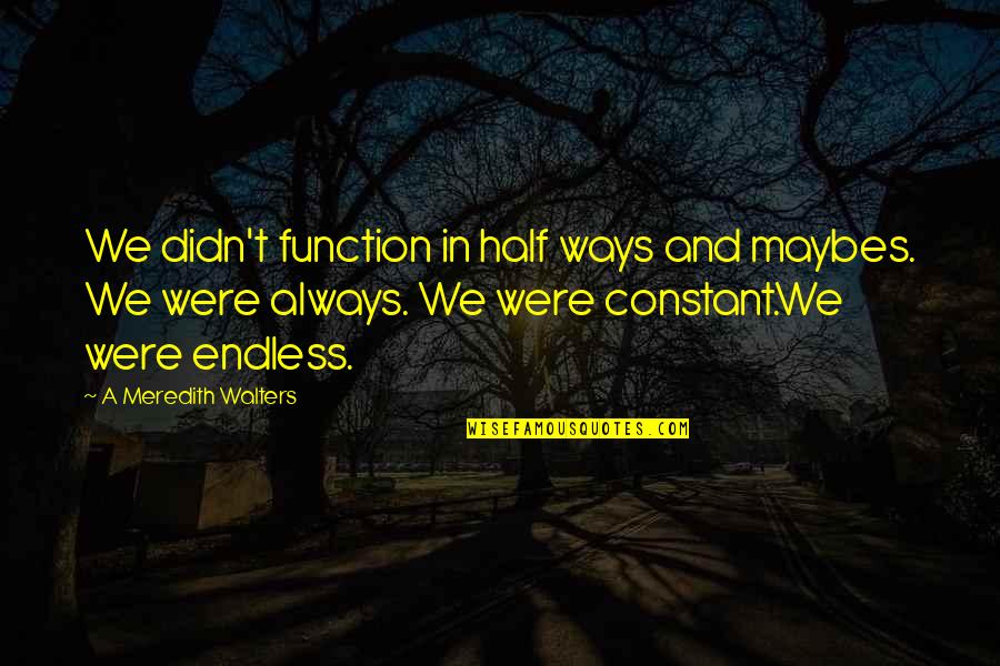 Meredith Quotes By A Meredith Walters: We didn't function in half ways and maybes.