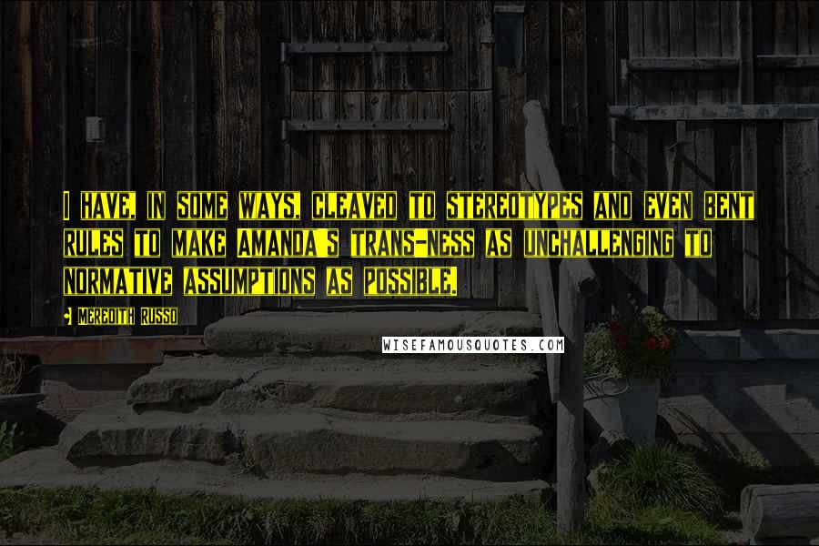 Meredith Russo quotes: I have, in some ways, cleaved to stereotypes and even bent rules to make Amanda's trans-ness as unchallenging to normative assumptions as possible.