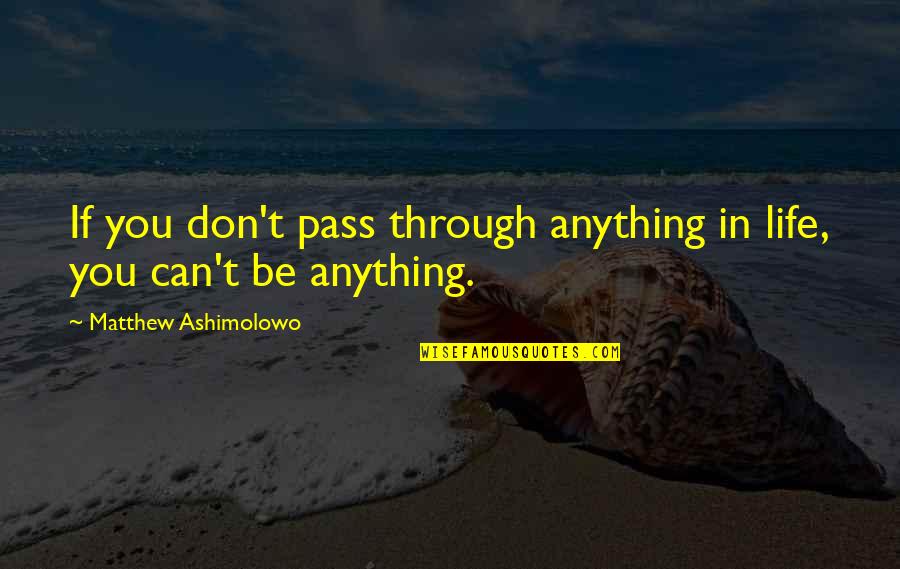 Merette Weglarz Quotes By Matthew Ashimolowo: If you don't pass through anything in life,