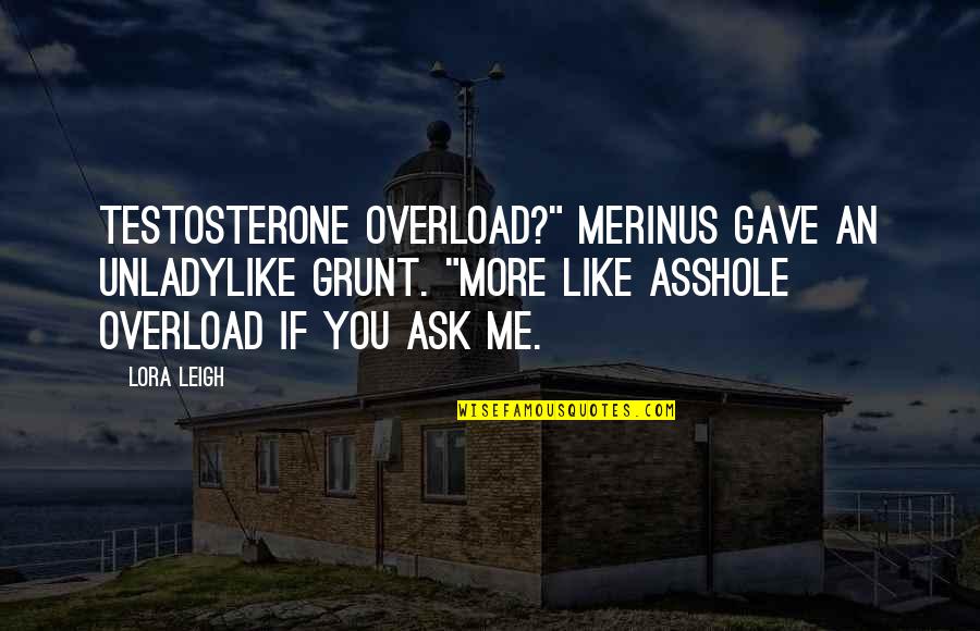 Merinus Quotes By Lora Leigh: Testosterone overload?" Merinus gave an unladylike grunt. "More