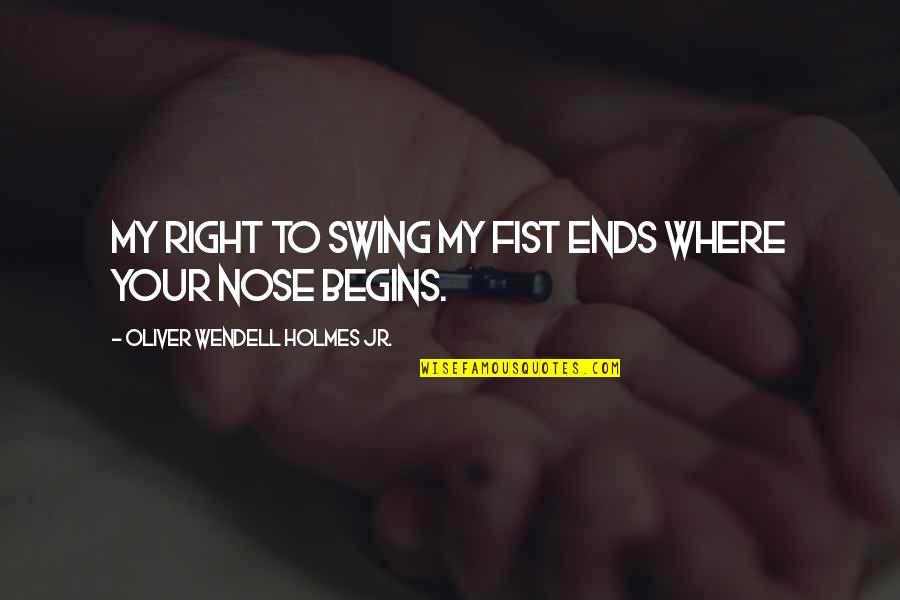 Meriter Home Quotes By Oliver Wendell Holmes Jr.: My right to swing my fist ends where