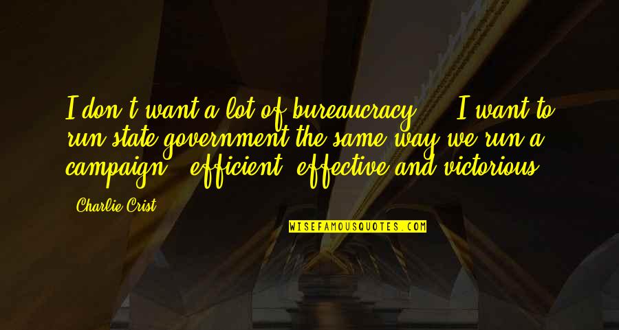 Mermelstein East Quotes By Charlie Crist: I don't want a lot of bureaucracy ... Mermelstein East Quotes By Charlie Crist: I don't want a lot of bureaucracy ...
