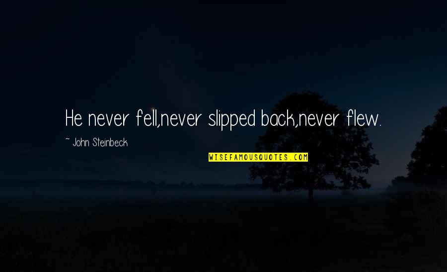 Merrell Boots Quotes By John Steinbeck: He never fell,never slipped back,never flew. Merrell Boots Quotes By John Steinbeck: He never fell,never slipped back,never flew.