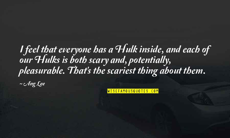 Mershawn Quotes By Ang Lee: I feel that everyone has a Hulk inside, Mershawn Quotes By Ang Lee: I feel that everyone has a Hulk inside,