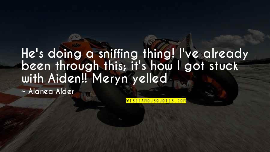 Meryn Quotes By Alanea Alder: He's doing a sniffing thing! I've already been Meryn Quotes By Alanea Alder: He's doing a sniffing thing! I've already been