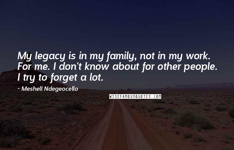 Meshell Ndegeocello quotes: My legacy is in my family, not in my work. For me. I don't know about for other people. I try to forget a lot.