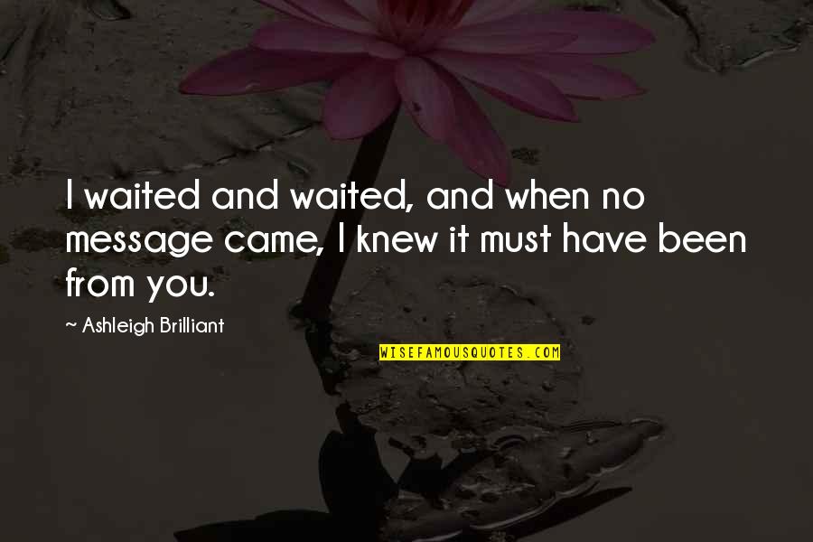 Message From You Quotes By Ashleigh Brilliant: I waited and waited, and when no message