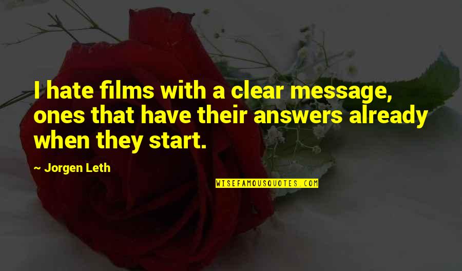 Messages With Quotes By Jorgen Leth: I hate films with a clear message, ones
