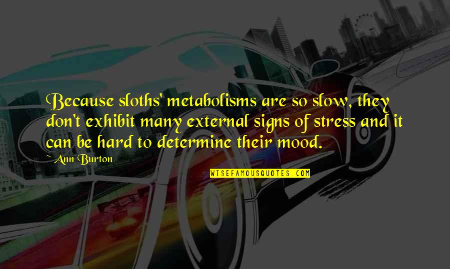 Metabolisms Quotes By Ann Burton: Because sloths' metabolisms are so slow, they don't