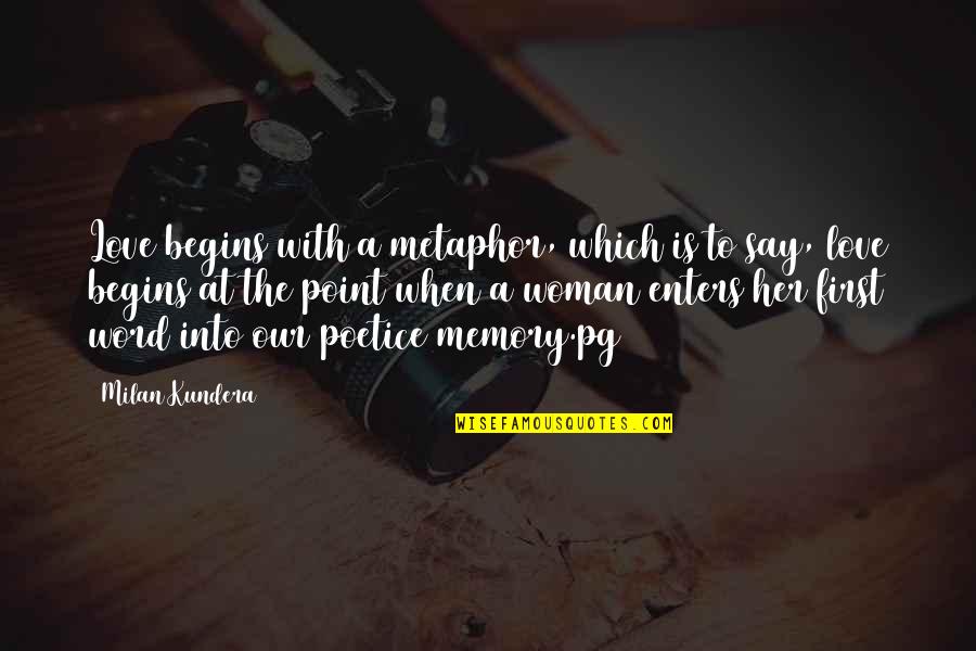 Metaphor Love Quotes By Milan Kundera: Love begins with a metaphor, which is to Metaphor Love Quotes By Milan Kundera: Love begins with a metaphor, which is to